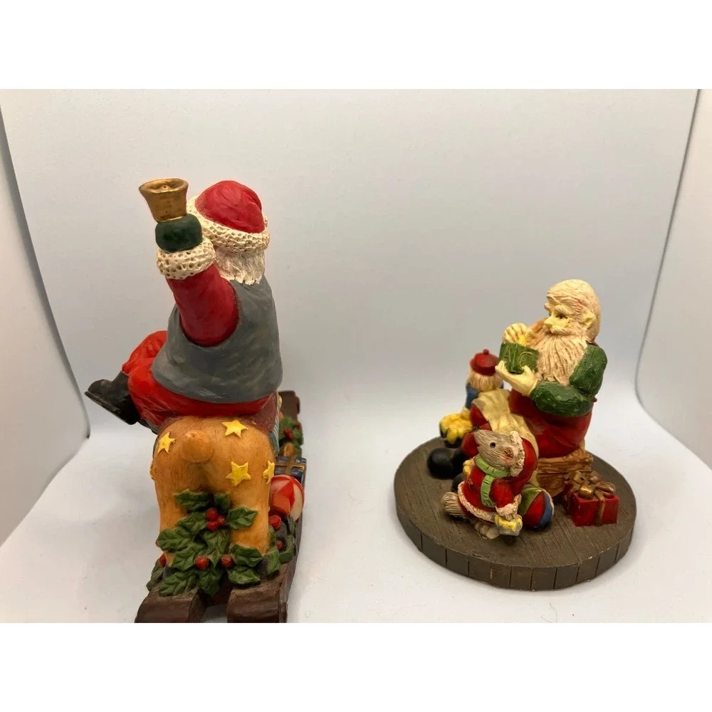 Christmas Santa‎ Figures Lot of 2 Rocking Reindeer Workshop Vintage St. Nick
